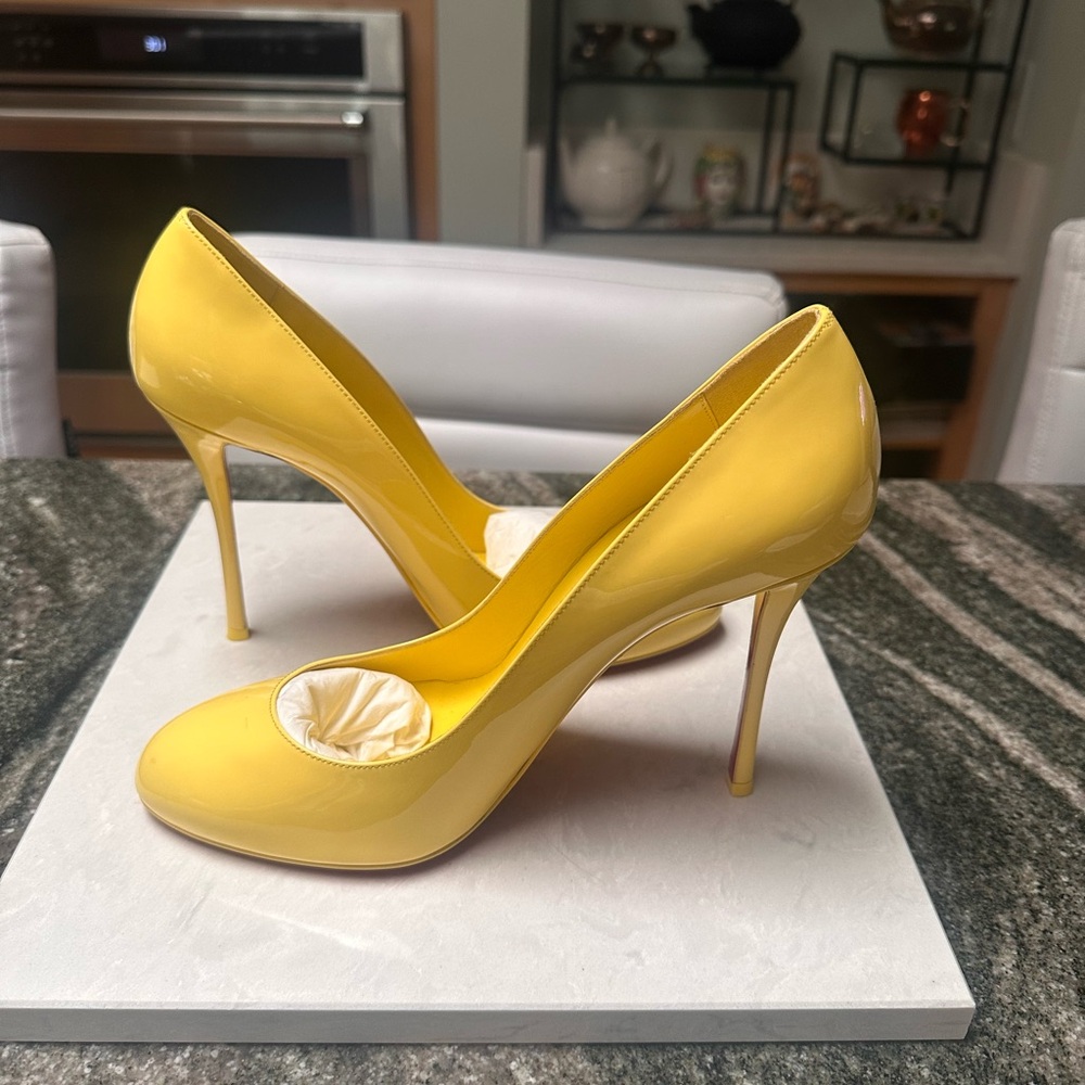 Christian Louboutin Yellow Stiletto Heels with Glossy Finish